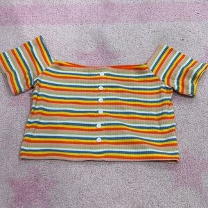 Rainbow Striped Button down Off the Shoulder Top